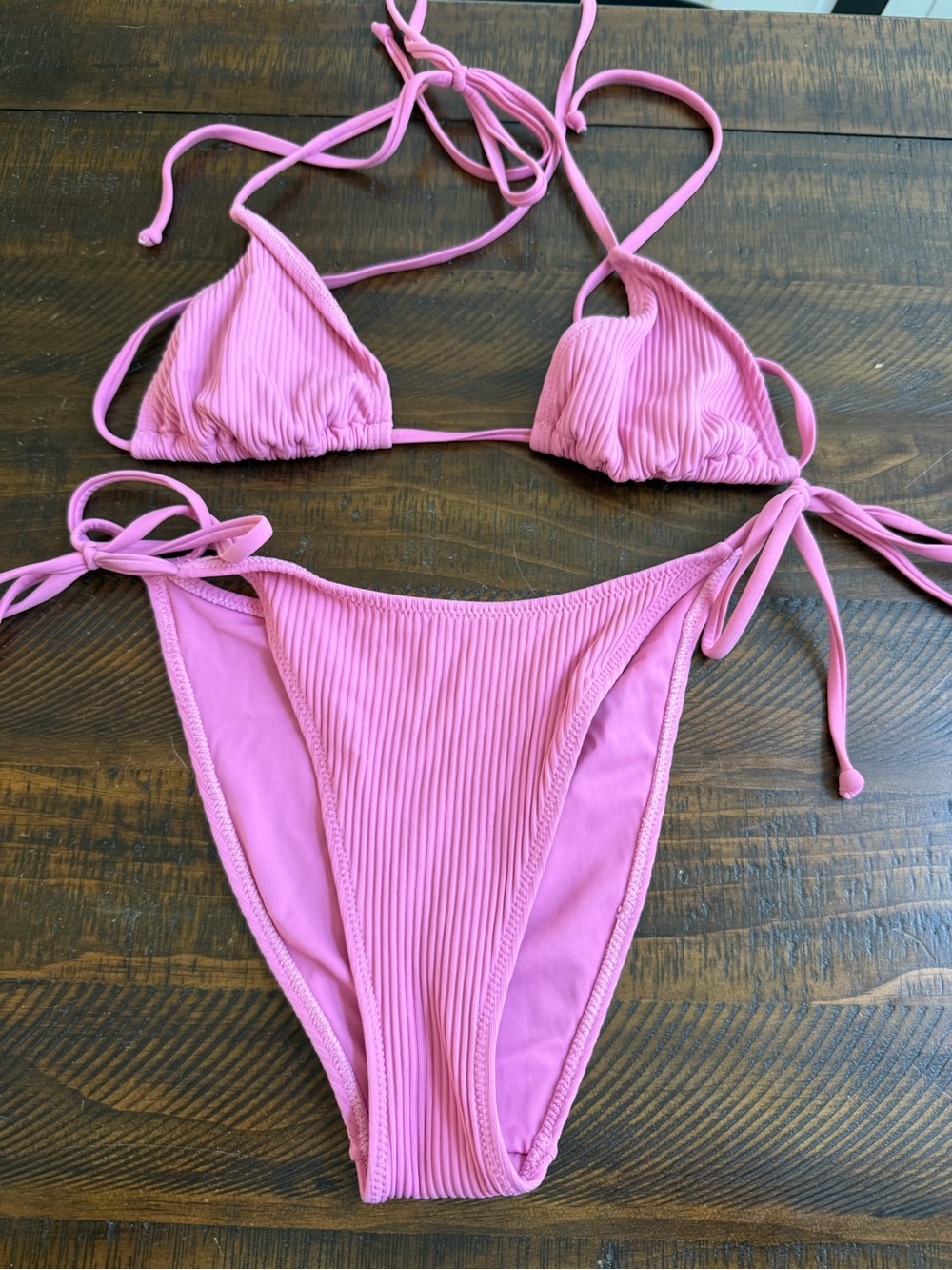 PacSun Pink Ribbed String Bikini Set